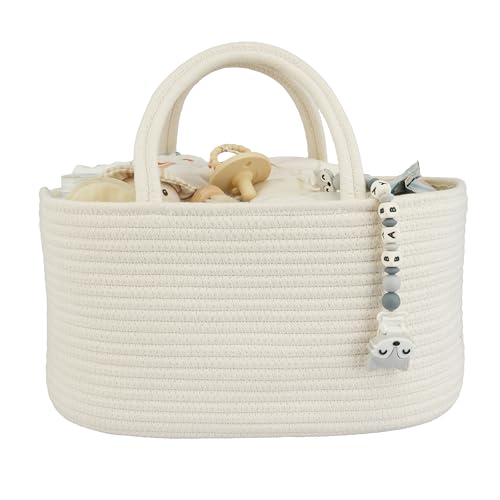 Large Baby Diaper Caddy Organizer for Girl Boy Rope Nursery Storage Bin Basket Portable Holder Tote Bag for Changing Table Car Travel Baby Shower Gifts Newborn Essentials Registry Must Haves White - color: White, size: Large