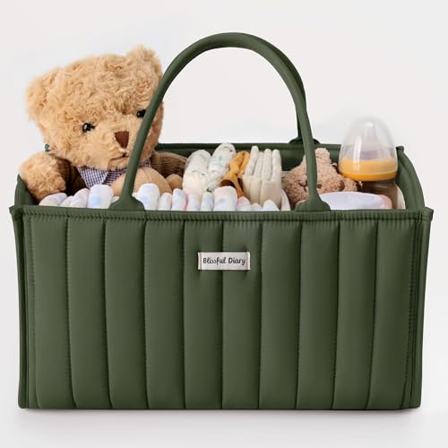 Blissful Diary Baby Diaper Caddy Organizer, Stylish Storage Basket for Newborn Essentials and Diaper Station, Gift for Baby Shower and Registry Must-Have, Deep Green - color: Deep Green