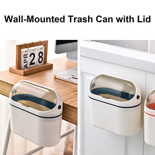 LALASTAR Desktop Trash Can with Lid, Mini Trash Can for Desk, Small Office Countertop Garbage Can, Mountable Tiny Wastebasket for RV, Dorm, Freezer, Laundry and More (Blue) - color: Blue