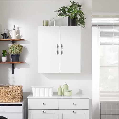 SoBuy Kitchen Wall Cabinet, Narrow Bathroom Wall Cabinet Over The Toilet Storage, Wall Mounted Medicine Cabinet with Adjustable Shelf, Floating Storage Cabinet for Laundry Room, White BZR200-T-W - color: White