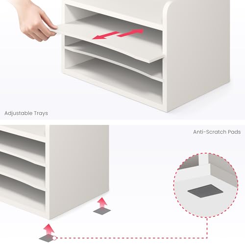 Ballucci File Organizer, 4-Tier Office Desk Organizer, Open Top Wood Paper Organizer for Classroom, Mail Sorter Paper Tray with Adjustable Storage Shelves, White - color: White, size: 4 Tier Open-Top
