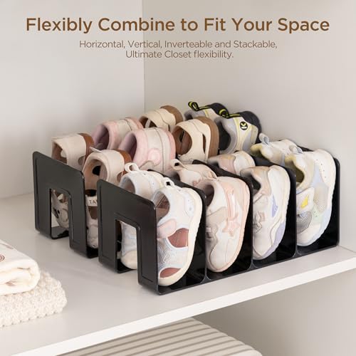HBlife Black Acrylic Kids Shoe Rack for Closet Organizers and Storage, Small Shoe Rack 4 Sections Toddler Baby Shoe Storage Organizer Stackable Shoe Shelf,Desk File Sorter Book Purse Organizer(2 Pack) - color: Black, size: 2 Pack