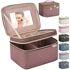 HXLGMD Large Makeup Bag with Mirror Double Layer Travel Make Up Organizer Case, Large Capacity Coemetic Bag with Brush Slot Divider - color: Rosewood