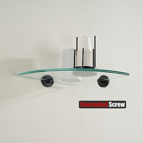 JQK Corner Glass Shelf Black, Bathroom 304 Stainless Steel Shower Triangle Floating Wall Shelf, 10 x 10 Tempered Glass, 2 Pack, TGS190L10-PB-P2 - color: Black, size: 2 Pack