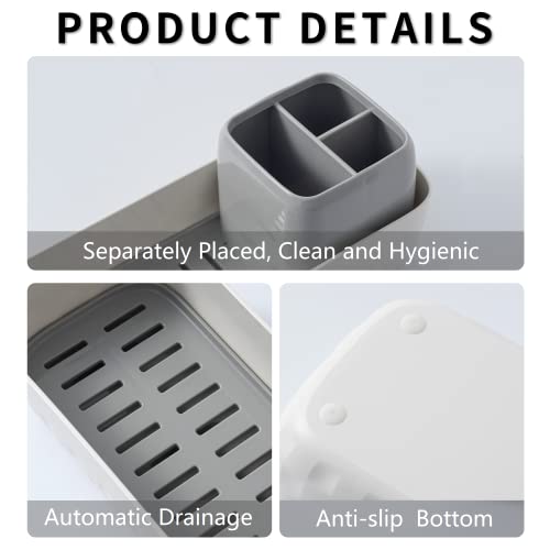 Vowupt Toothbrush Holder for Bathrooms, Toothbrush Organizer Countertop for Toothbrush Storage, Toothbrush and Toothpaste Holders Set with 3 Slots, Tooth Brushing Cup Caddy for Family-White