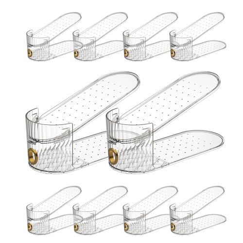 Clear 10 Pack Shoe Slot Organizer, Shoe Stacker Organizer Holders for A Pair of Shoes, Adjustable Thickening Double Layer 50% Shoe Space Saver Rack Storage for Closet (clear, 10 Pack) - size: 10 Pack