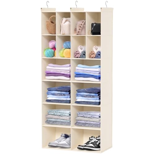 Ofiray-home 6 Tier Hanging Closet Organizer, 16 Compartments Sweater Organizer for Closet with 3 Sturdy Hooks, Closet Organizers and Storage, Wardrobe, Rv, Garment Rack, Beige - color: Beige, size: 6-Tier