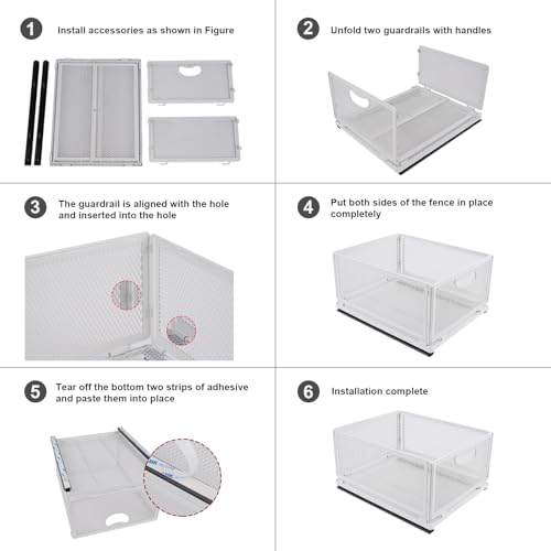Sliding Cabinet Basket Organizer Drawer Self Adhesive Slide out Pantry Shelves Heavy Duty Carbon Steel Slide Cabinet Storage Basket with Handle for Bathroom Kitchen Home - size: Large