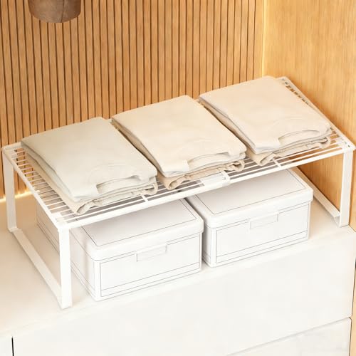 Expandable Closet Shelf Organizer, Wire Rack Closet Organizer，Stackable Storage Rack for Kitchen/Pantry/Bathroom/Shoe Cabinet，Space Saving Design（1 Pack）