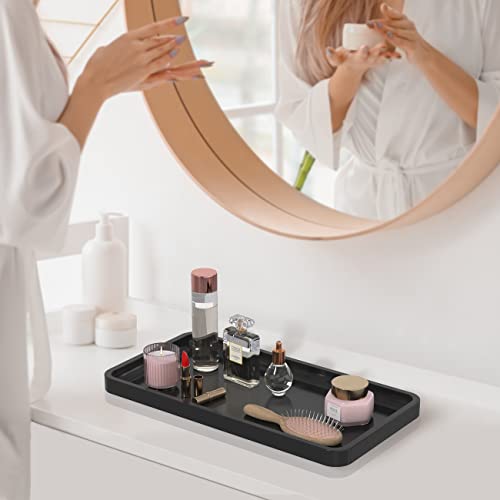 Bathroom Vanity Tray for Countertop - Bamboo Organizer Tray for Dresser Tops, Toilet, Perfume Small Decorative Tray Wood Tray for Home Decoration 11.81” L x 6.1” W x 0.79” H Black - color: Black, size: 11.8" x 6.1" x 0.8"