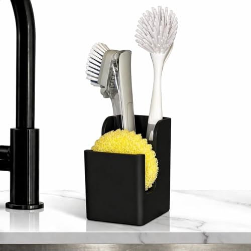 Spacewiser TidyNook Silicone Sink Caddy - Sponge Holder for Kitchen Sink, Dish Brush Holder, Fits Scrub Daddy Sponges, Scrub Mommy, and all Dish Sponges, Compact Kitchen Sinks Organizer Caddy, No Rust - color: Black