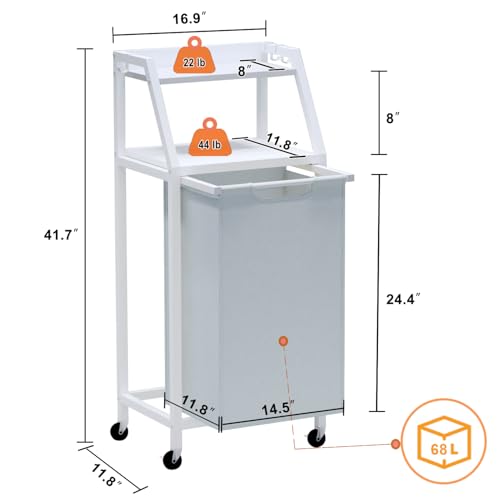 Timberer Laundry Hamper, Laundry Sorter, Rolling Laundry Basket with Wheels, 2 Shelves, 18 Gal(68L), Pull-Out and Removable Oxford Fabric Bags, White and Grey - color: White + Grey, size: 1 Bags (16.9"L x 11.8"W x 41.7"H)