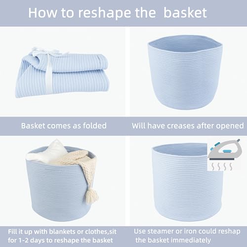 XUANGUO Cotton Rope Basket For Girls Boys Kids 16”X14” Baby Laundry Baskets Nursery Bin Round Woven Basket For Storage Toys Blankets Shoes Clothes blue - color: blue