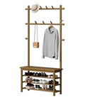 Bamboo Hall Tree with 13 Hook, 6-in-1 Entryway Bench with Coat Rack Freestanding, Coat Rack with Shoe Storage Bench Organizer for Mudroom, Bedroom, All-in-One Shoe Rack,Walnut