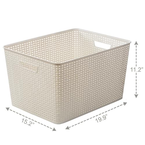 BINO | Plastic Storage Baskets, 45 Liter - 2 Pack, Natural | THE WOVEN COLLECTION | Storage Basket for Shelves | Woven Storage Baskets for Organizing Bins | Pantry Shelf Organizer | Container Bin - color: Natural, size: 45L | 2-Pack