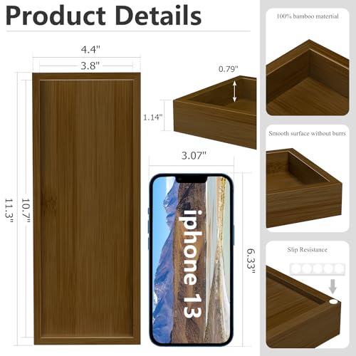 ZHWS Bathroom Vanity Tray for Toilet Tank, Perfume, Jewelry, Candle, Makeup, Decorative Tray, Kitchen Tray Counter Organizer for Soap Dispenser, Coffee Table Brown 11.3”L x 4.4”W x 1.14”H - color: Brown, size: 11.3" x 4.4" x 1.1"