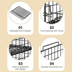 4-Tier Stackable Closet Organizers and Storage Basket - Foldable Closet Shelf Organizer System, Sturdy Metal Space-Saving Clothes Storage Bins for Wardrobe, Black