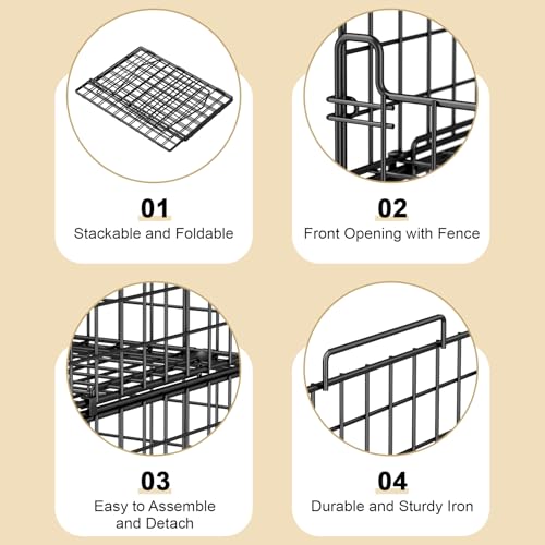 4-Tier Stackable Closet Organizers and Storage Basket - Foldable Closet Shelf Organizer System, Sturdy Metal Space-Saving Clothes Storage Bins for Wardrobe, Black