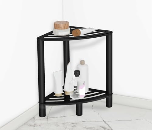 VOTZAAQ Stainless Steel Shower Stool, Double Layer Corner Shower Bench for Inside Shower, Shower Foot Rest for Shaving Legs, Matte Black Shower Seat for Small Bathroom - color: Sector-black