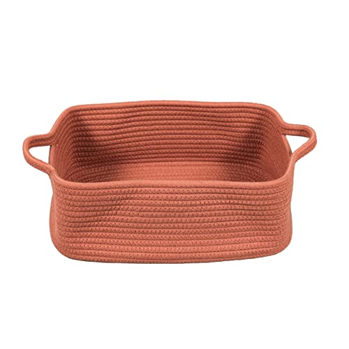 XUANGUO Woven Cotton Rope Storage Basket with Handles for Organizing Shelves Closet Small Cat Dog Pet Toy Baskets Box Bin Decorative Rectangle Baby Nursery Basket Gift Basket Empty (Rust) - color: rust