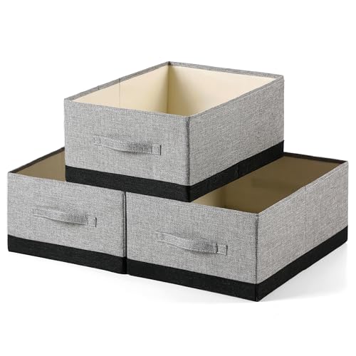 Linen Folding Storage Bins, 3 Pack Large Storage Baskets, Washable, Clothing Storage Bins with Handle, Closet Organizer for Storage Sweater,Sheets (gray black, 18½"x13½"x8½") - color: gray black, size: 18½"x13½"x8½"
