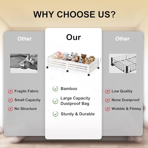 Under Bed Storage with Wheels-Large Bamboo Underbed storage Containers with Large Dust Bag Stackable Under the Bed Shoe Storage Bins for Clothes Books Bedding (2 Packs White, 33.07"L×16.54"W× 6.5"H) - color: 2 Packs White, size: 33.07"L×16.54"W× 6.5"H