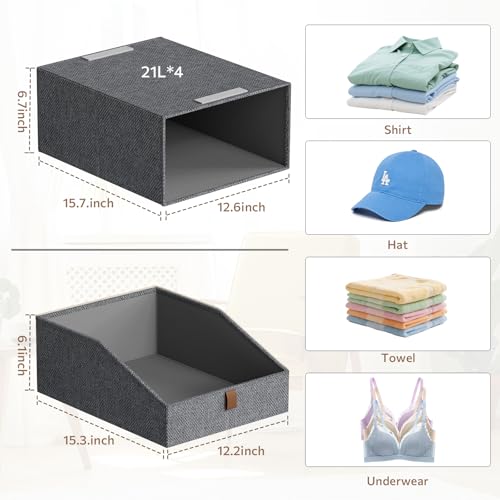 4-Pack Storage Bins with Drawers Large Closet Organizers and Storage Stackable Fabric Clothes Storage Box Collapsible Closet Drawers Organizer for Bedroom Living Room Under Bed (Deep Grey, 21L*4) - color: Deep Grey
