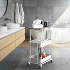 Simple Houseware 2-Tier Rolling Utility Cart with Lockable Wheels and Wood Top, Metal Storage Organizer Trolley for Kitchen, Bathroom, Office, Craft Room, Grey - color: Grey