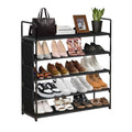 5 Tier Shoe Rack Organizer, Freestanding Shoe Storage Shelf with Side Pockets & Hooks, Waterproof Non-Woven Fabric Shoe Stand for Entryway, Closet, Bedroom, Holds Up to 20 Pairs of Shoes.(Black)
