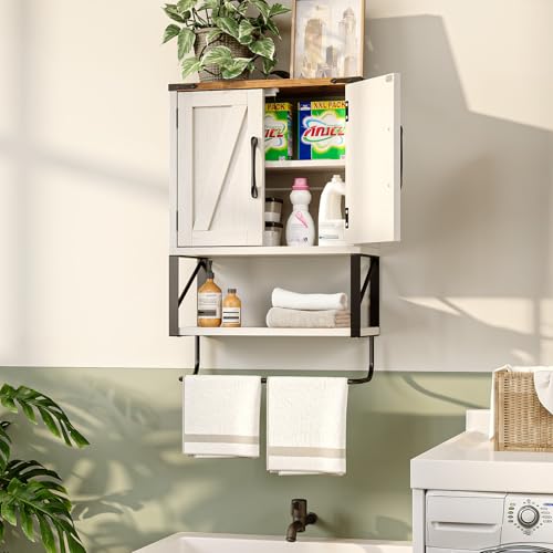 Bonnlo Wall Cabinet Farmhouse with Tower Bar Small Bathroom Medicine Cabinet Over Toilet Storage Organizer with Tower Bar Wall Mounted for Bathroom Kitchen Rustic White & Brown - size: Small - Farmhouse