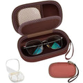 Portable 2 in 1 Contact Lens Case and Glasses Case, Traveling Contact Cases Bag Box Holder with Soak Storage Kit Included Built-in Mirror, Tweezer, Contact Lens Solution Bottle and Hand Strap-Brown - color: Brown