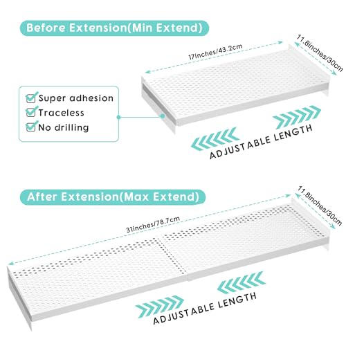 2Pack Expandable Tension Shelf, Heavy-Duty Metal Cabinet Closet Shelves Organizer, Adjustable Shelves, Closet Shelving System Wall Mounted for Cabinet Wardrobe Cupboard Kitchen Bathroom - size: 2Pack/Perforated, Large, W11.8" x L(17 "~ 31.5")