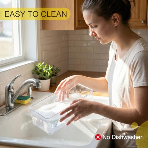 Hudgan 4 Packs Refrigerator Organizers and Storage, 4 Small Stackable Clear Plastic Bins for Pantry Organizer, Home Edit, Kitchen Cabinet, Fridge, Bathroom, Office, Drawer - size: 4S