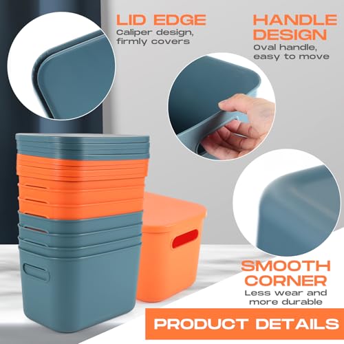 Hoolerry 8 Pieces Colorful Storage Bins with Lid, Plastic Storage Basket Organizing Container Stackable Box with Handle for Shelves Desktop Playroom Office(10.2 x 7 x 6.3 Inch,Blue and Orange) - color: Blue and Orange, size: 10.2 x 7 x 6.3 Inch