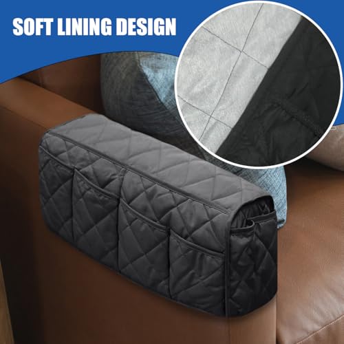 Sofa Armrest Organizer Couch Arm Covers with Side Pockets Non-Slip Bedside Hanging Caddy Storage Bag for TV Remote Control Magazines Tablet Books Smart Phone (Armrest)