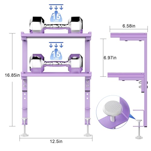 Spacrea clamp on Desk Shelf, 2 Tier Office Desk Shelves Organizer, Wood Desktop Supplies Storage Rack, Desk Organizers and Accessories (Purple) - color: Purple