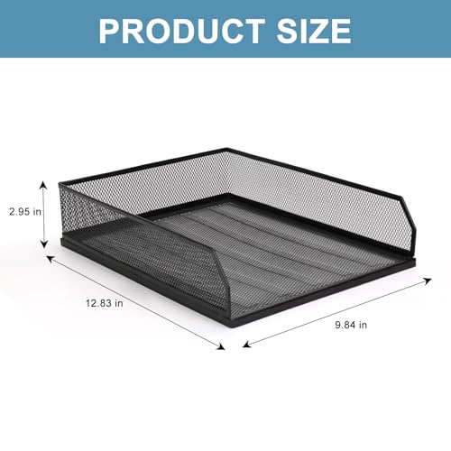 Stackable Paper Tray Desk Organizer, 2 Pack Letter File Tray, Wire Mesh Desktop Organizer, Front-Load Metal A4 Paper Sorter Documents Storage Holder Tray for Office Supplies Home School Classroom - size: Lengthways