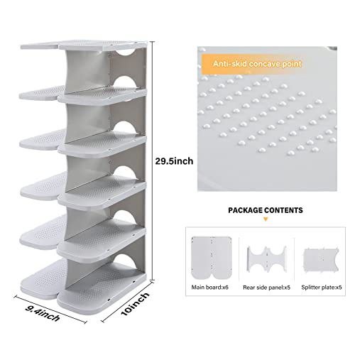 6-Tier Thickening Cubby Shoe Rack, Free Combination Shoe Organizer for Closet, Free Standing Shoe Tower, Stackable Space-Saving Adjustable Shoe Storage Shelf, Grey - color: Grey