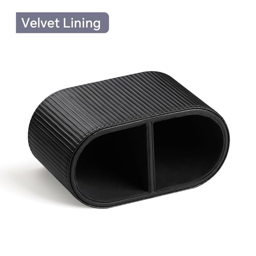 PU Leather Pen Holder for Desk, Small Remote Control Holder Pencil Cup Multifunctional Desktop Organizer Caddy for Home School Office Desk Accessories - 2 Compartments (Black Ribbed Texture) - color: Black Ribbed Texture