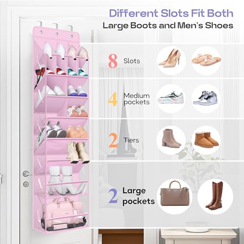 MISSLO Clear Over the Door Shoe Organizer Large Deep Pockets Hanging Shoe Rack for Closet Fit 20 Pairs Shoe Holder for Sneakers Boots Storage, Pink - color: Pink