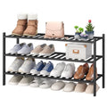 viewcare 3-Tier Long Black Shoe Rack, Bamboo Wood Shoe Rack for Closet, Entryway & Hallway, Stackable | Functional | Sturdy - color: Black, size: 3-Tier Long
