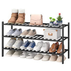 viewcare 3-Tier Long Black Shoe Rack, Bamboo Wood Shoe Rack for Closet, Entryway & Hallway, Stackable | Functional | Sturdy - color: Black, size: 3-Tier Long
