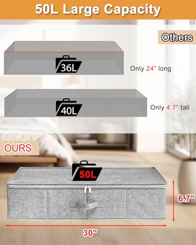 Under Bed Storage, 2 Pack Underbed Storage Container Bags With Lid, Foldable Sturdy Clothes Storage Drawer Organizer W/ 3 Handles, Ultra Thick Fabric Blanket Shoe Storage Box, 30x15x6.7inch, Grey - color: Gray-2pcs, size: 6.7 inch Tall