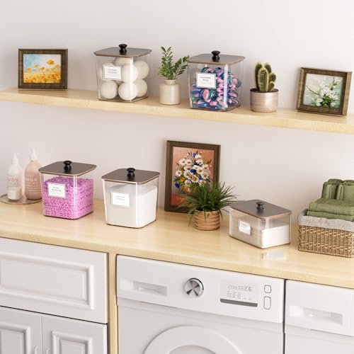 Laundry Pods Storage Container, Clear Laundry Room Organization and Storage,Detergent Powder Container,with Wooden Lids & Labels, 3+1 Pack（Black） - style: 3+1-Black