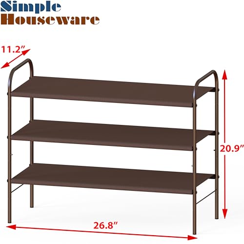 Simple Houseware 3-Tier Shoe Rack Storage Organizer, Bronze – Space-Saving Shoe Shelf, Holds 9–16 Pairs, Sturdy Metal Frame, Easy Assembly – Closet, Entryway, Bedroom Shoe Storage Solution - color: Bronze, size: 3-Tier