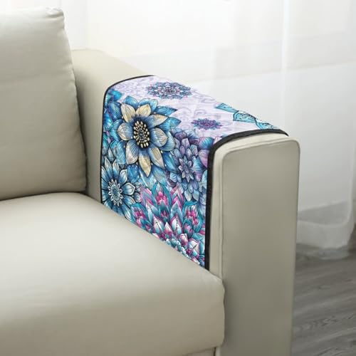 Boho Mandala Floral Print Sofa Armrest Organizer Scratch Proof Couch Sofa Armrest Cover Remote Controls Holder, 2 Side Storage Pocket for Magazine, Remote, Phone, Books - color: Boho Mandala Floral