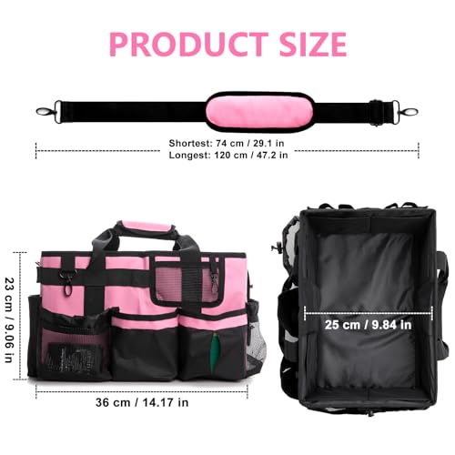 14 inch Large Cleaning Supplies Organizer, Pink Tool Bag with Handle & Adjustable Shoulder Straps, Cleaning Bags for Housekeepers, Cleaners, Cleaning Supply Caddy - color: Pink
