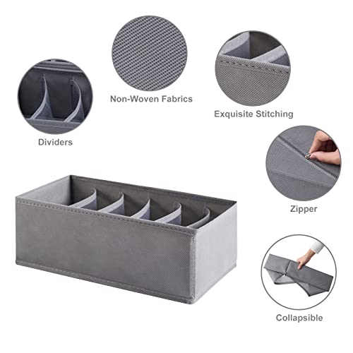6 Pack Woven-Fabric Dresser Drawer Organizers, 36 Cells for Clothing & Baby, Bedroom Storage Drawers - color: Gray, size: 6 cells