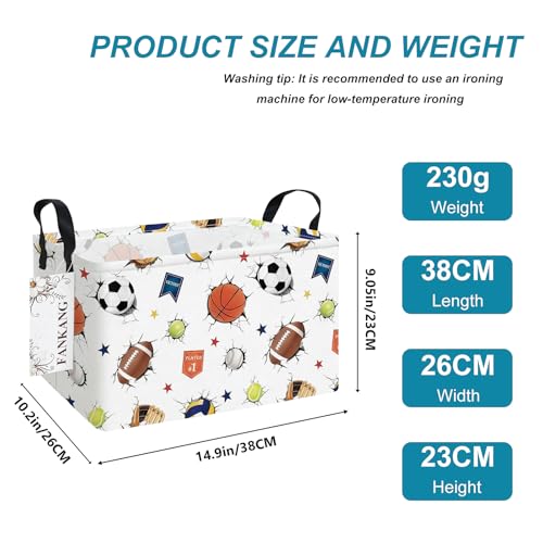 FANKANG Storage Bins,Nursery Hamper Canvas Laundry Basket Foldable with Waterproof PE Coating Storage Baskets for Boys and Girls, Office, Bedroom, Clothes,Toys(Rec-3D Sports Balls ） - color: Rec-3D Sports Balls