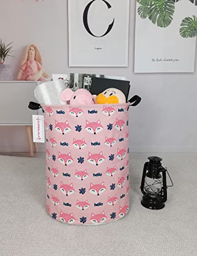 QUEENLALA Large Storage Basket,Laundry Hamper/Bathroom/Home Decor/Collapsible Round Storage Bin,Boys and Girls Hamper/Boxes/Clothing(Round-Pink Fox) - color: Round-Pink Fox